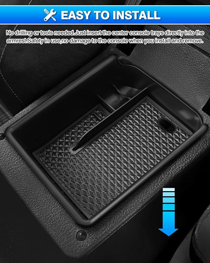 Karltys Center Console Organizer Tray for VW Volkswagen Golf GTI R MK8 2022-2025 2026 Accessories Car Middle Console Organizer Insert Tray Armrest Storage Box with Non-Slip Black Silicone Mat