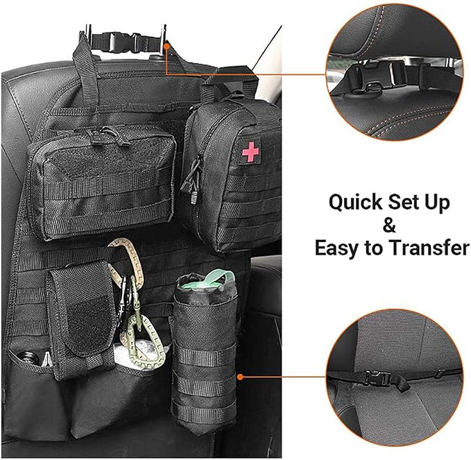 Upgrade 1000D Molle Seat Back Organizer with Pouches, Tactical Molle Vehicle Panel Car Seat Cover Protector Seat Back Organizers