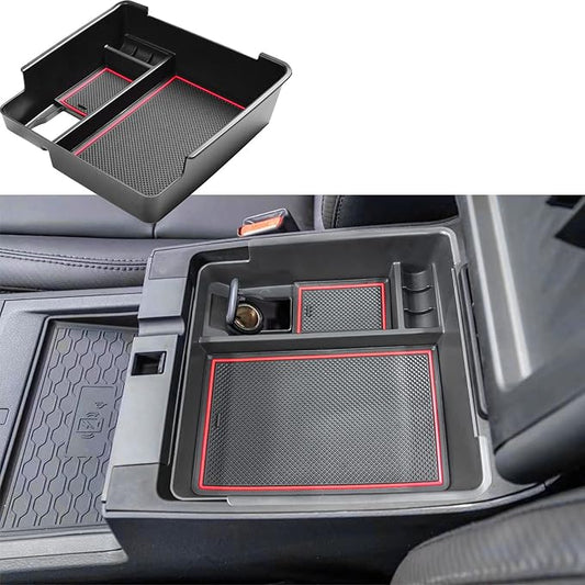 EDBETOS Center Console Organizer Tray Compatible with Nissan Frontier 2022 2023 2024 2025 2026 Pickup Truck Accessories Interior Armrest Storage Box Insert Tray, USB Cable Hole, ABS Material, Red