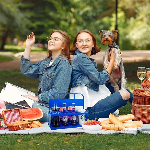 Bodaon 8 Cup Drink Carrier with Handle, Plastic Cup Carriers for Drinks, Drink Holder for Car, Take Out Delivery Drivers Accessories, Portable Foldable Reusable Mobile, Use for Food Delivery Bag, Blue