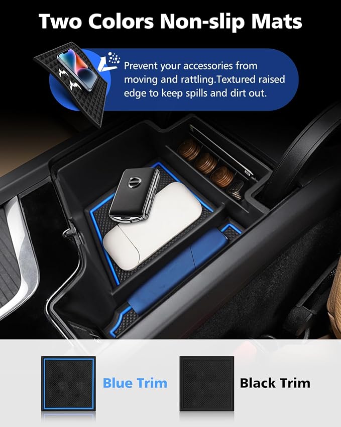 FIILINES Center Console Organizer for Volvo XC60 2018-2025, XC90 2021-2025, S90 S60 (2020-2025) V60 V90, Center Console Tray Secondary Armrest Storage Box ABS Insert Container with Anti-Slip Mats