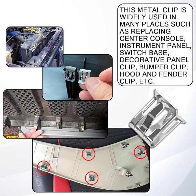 15PCS Car Trim Panel Metal Retainer Clip, Universal U-Shaped Car Dashboard Console Fastener Replaces OEM#11588650, Dash Retainer Clips for Chevy Buick GMC Cadillac Saturn Tucks SUV