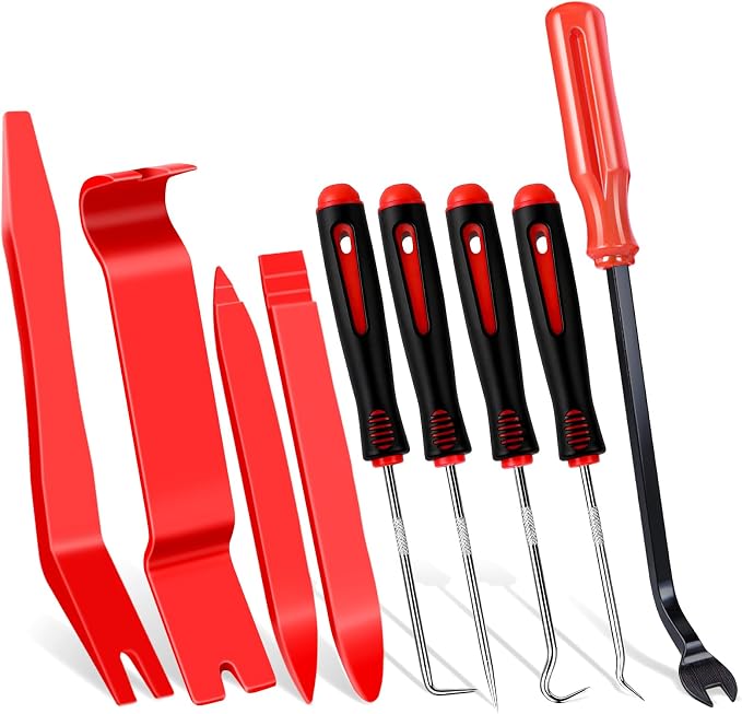 9 Pcs Auto Trim Removal Tool Set - Plastic Pry Tool Kit, Car Door Panel Window Clip Removal Tools, Fastener Remover, Automotive Interior Trim Tool with Mini Precision Hook and Pick Set
