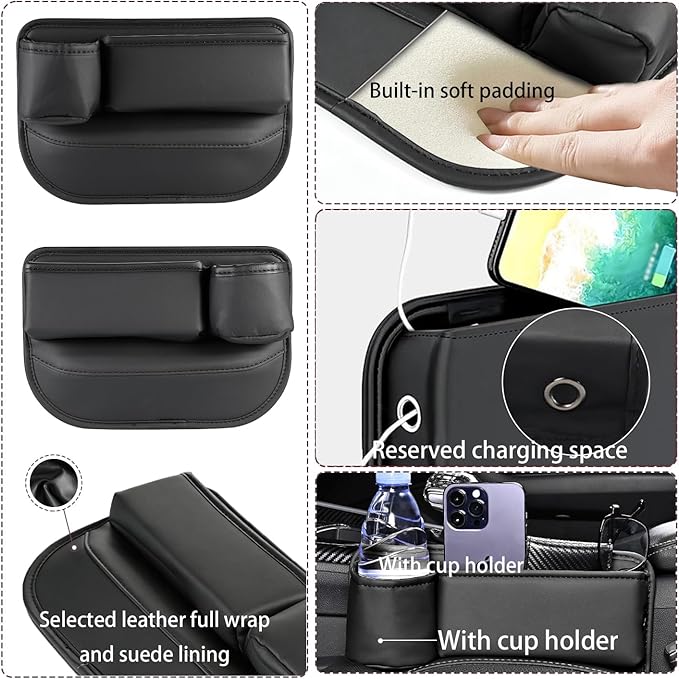 2 Pack Car Seat Gap Filler Organizer, Stop Dropping Phone/Keys - with Cup Holder for Drinks, Universal Fit for Cars/SUVs