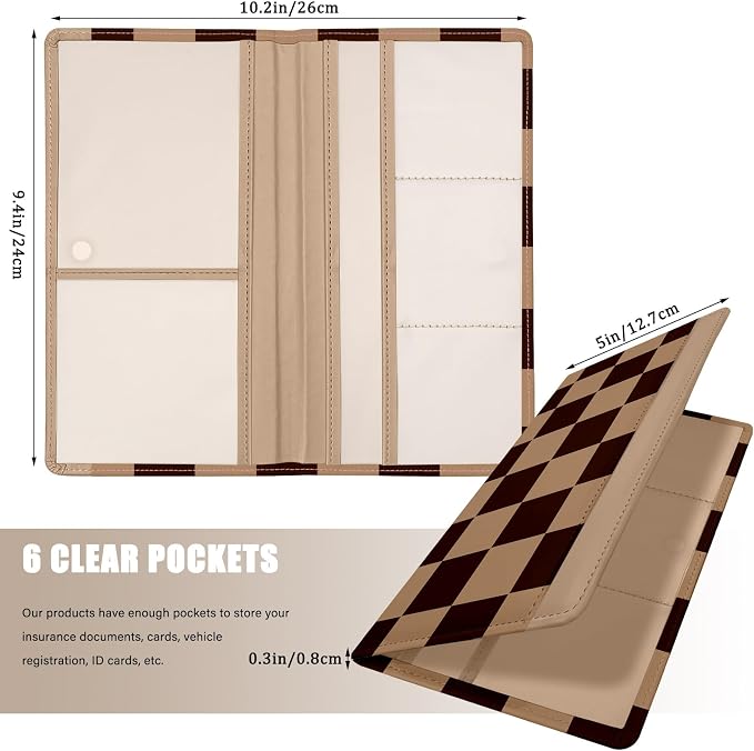 Car Registration and Insurance Holder, with Magnetic Closure for License, Cards and Documents, All Vehicle Needs and Car Accessories (Plaid-Brown)