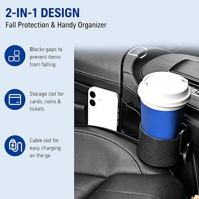 2PCS Upgraded Car Seat Gap Filler with Holder and Hook, Universal Car Gap Seat Storage for Phone Wallets and Keys,Car Organizer Fit Sedan SUV Truck (Black)