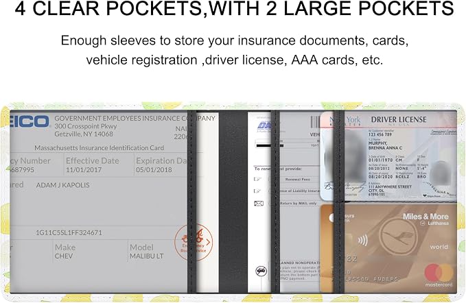 LumiMokki Car Registration and Insurance Holder, Leather Registration and Insurance Card Holder, Vehicle Glove Box Organizer - For Documents, Cards, License (Lemon)