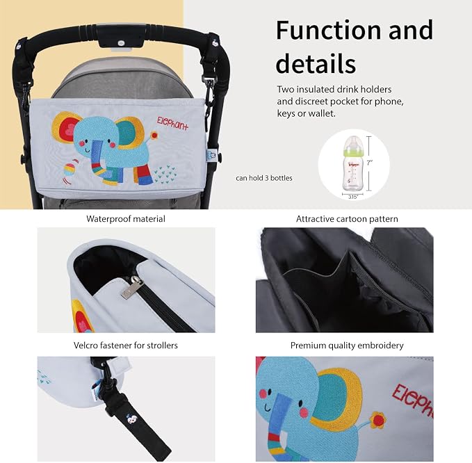 Stroller Organizer Diaper Bag Stroller Accessories Pack with Drink Holders and Zipped Pockets for Baby Stroller, Car, Shopping Cart. Fits All Major Strollers (Leopard)