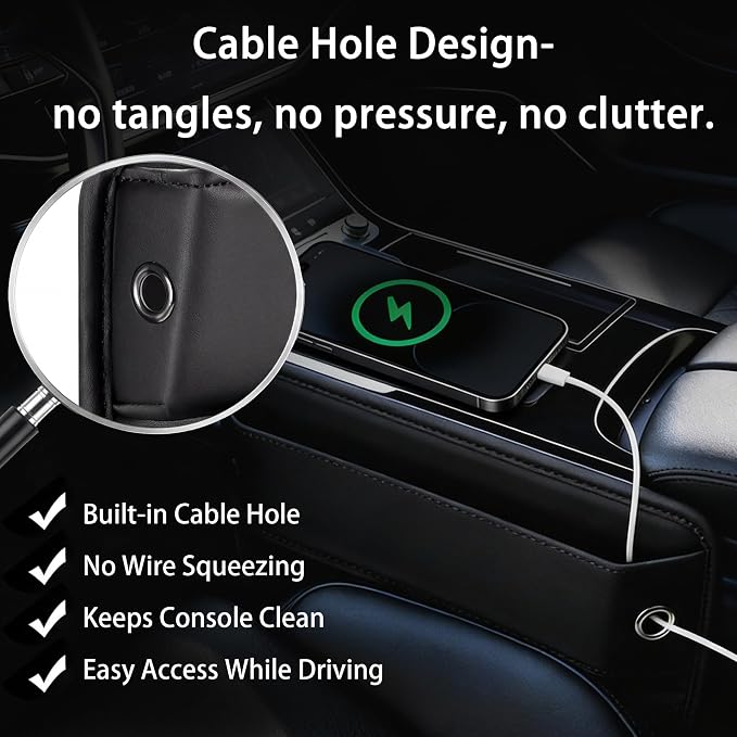 Car Seat Gap Filler Organizer, Premium Leather Seat Gap Filler Organizer, Easy Access Multi-Purpose Organizer For Car (Black, 1 Pack)