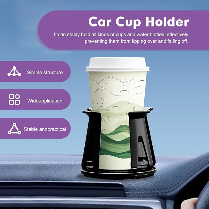 2 PCS Car Slim Can Cup Holder Adapters, Cup Holder Expander with Adaptive Clamping Arm, Anti-shake & Anti-slip Drink Holder Insert for Fixing Beverage Bottle (Black)