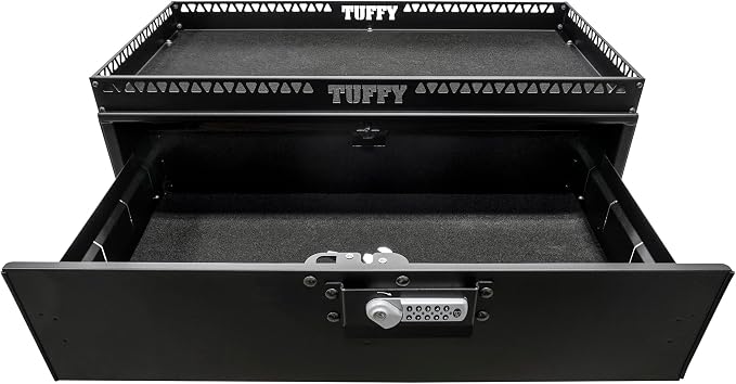 Tuffy Security Drawer with Shelf – Universal Fit for Mid-Sized SUVs | Heavy-Duty Locking Cargo Storage Box | Black Steel, 85 lb Capacity