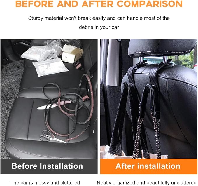 povtii 4PCS Car Seat Headrest Hook, Auto Back Seat Hanging Storage Organizer, Vehicle Seatback Hanger Holder for Purse Handbag Coat Umbrella, Universal Interior Car Accessories (Carbon Fibre Black)