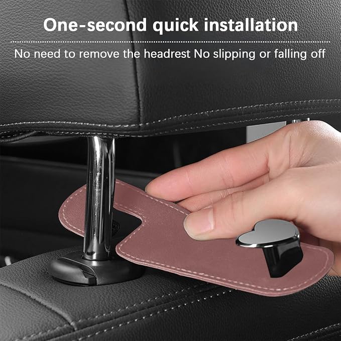 Car Seat Headrest Hook, 2PCS Suede Leather Cute Love Heart Type Vehicle Storage Hanger for Purse Bag, Auto Interior Seat Back Organizer Accessories, Universal for SUV Sedan Truck (Brown)