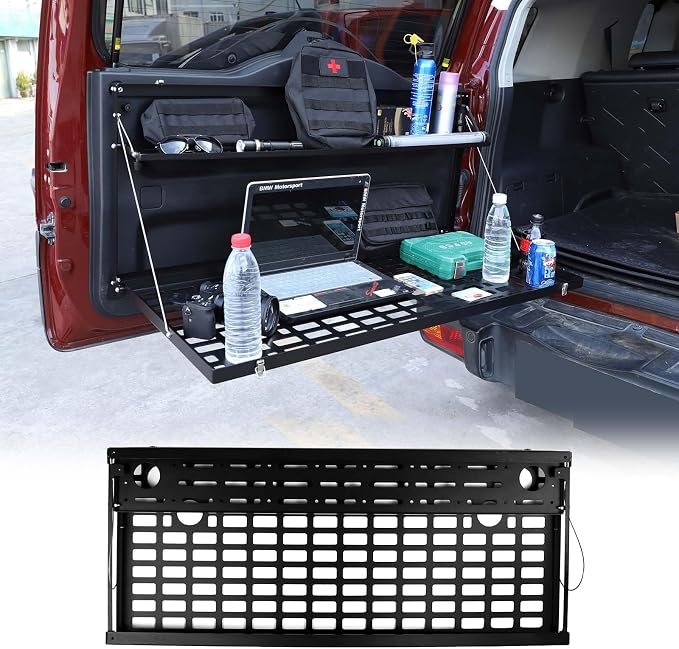 Tailgate Foldable Storage Holder for Toyota FJ Cruiser 2007-2021, Aluminum Alloy Interior Multifunctional Storage Rack Trunk Organizer Tray Shelf Accessories