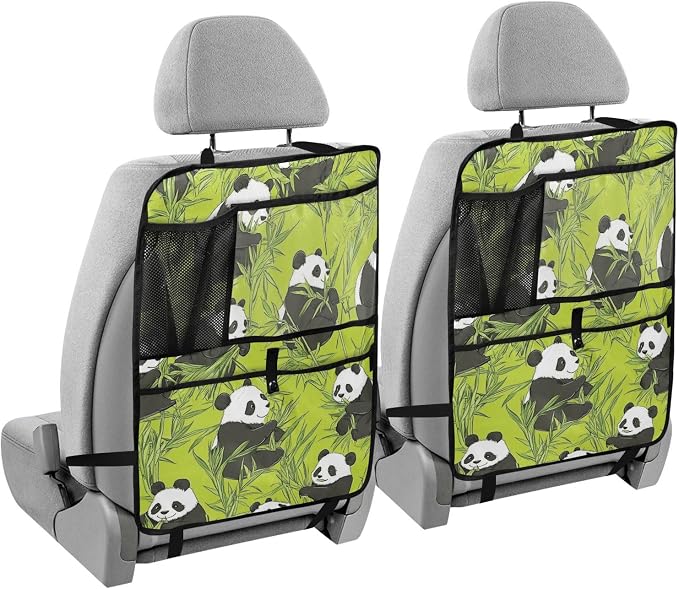 Green Panda and Bamboo 2 Pack Backseat Car Organizer with Storage Pockets Seat Back Organizers for Kids Kick Mats Backseat Protector Automotive