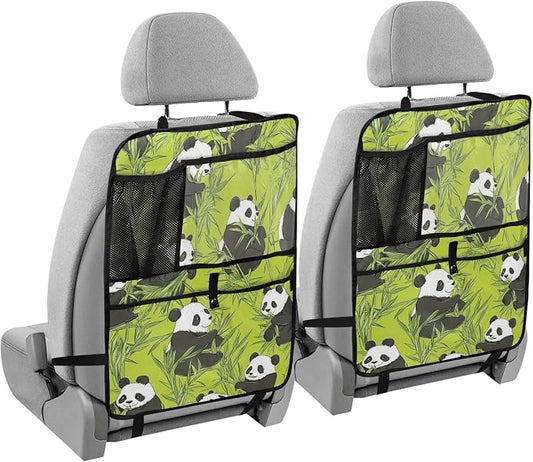 Green Panda and Bamboo 2 Pack Backseat Car Organizer with Storage Pockets Seat Back Organizers for Kids Kick Mats Backseat Protector Automotive