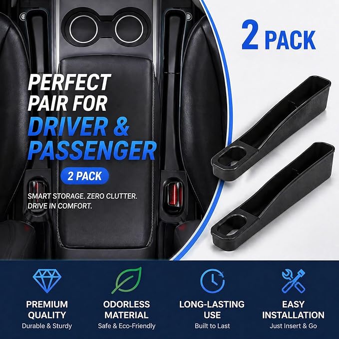 Seat Gap Filler for Tesla Model Y/3 2021 2026, 2 Pack | Standard Seats Only, Not for Performance Seats, Soft TPE, No Rattle, Tool-Free Install