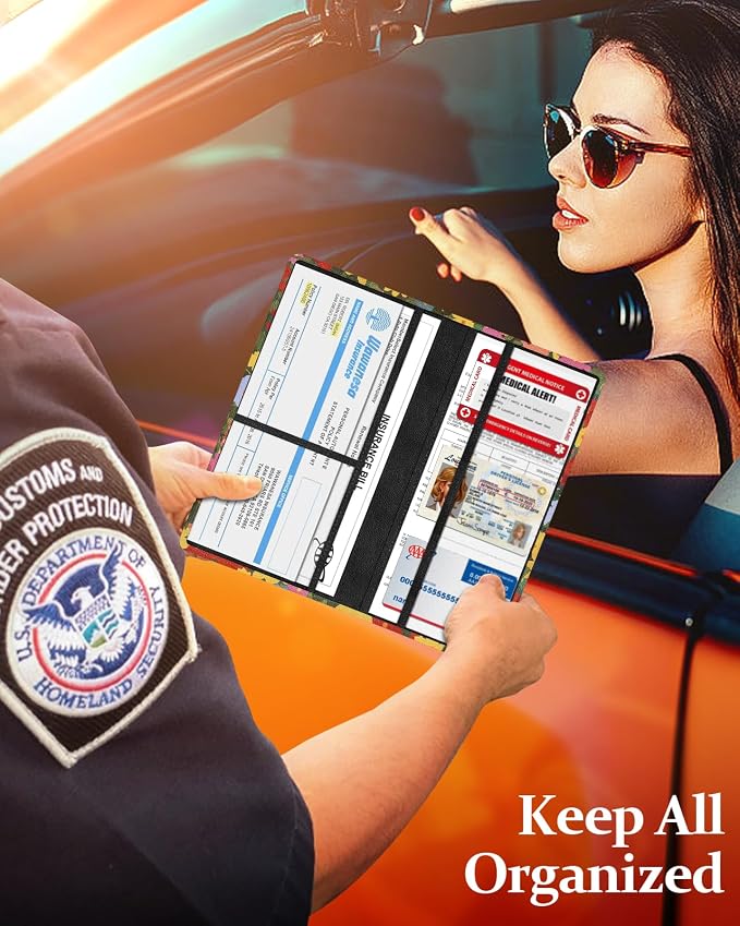 Slohif Car Registration and Insurance Card Holder - Flower Vehicle Glove Box Organizer Women with Magnetic Shut Leather Automobile License Holders Coasters Auto Accessories Case for Document