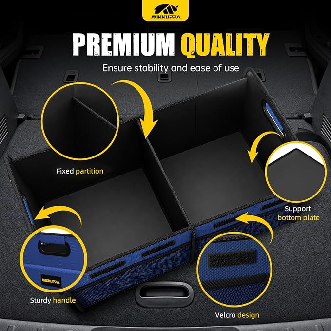 MIKKUPPA Car Trunk Organizer - 75L Collapsible Trunk Organizer for Groceries, Trunk Storage Organizers for SUV Auto Truck Van with Non Slip Bottom (Blue)