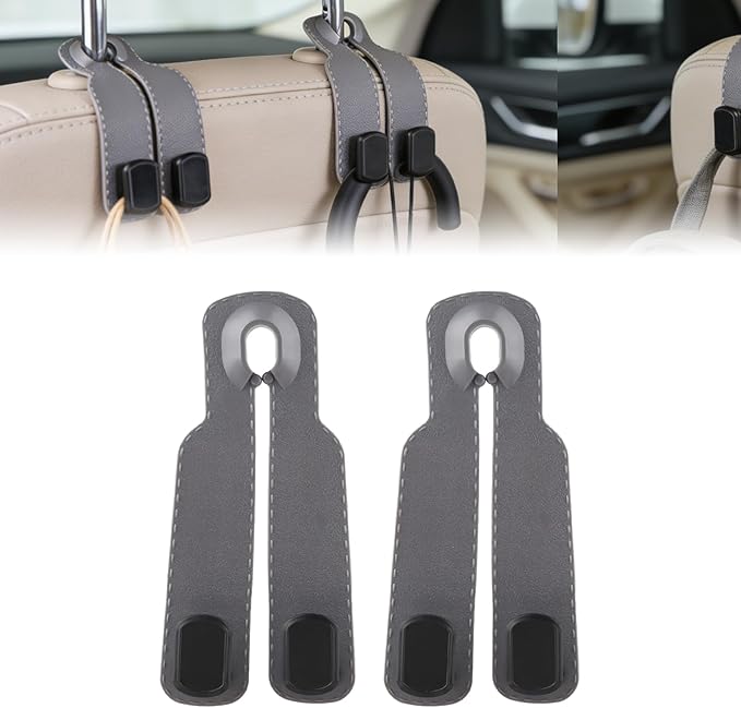 Car Seat Headrest Hooks for Purses and Bags, 4-Pack Heavy Duty Car Seat Hooks with Anti-Slip Pad, Universal Car Backseat Organizer Hanger Accessories for Grocery Bags (Grey)