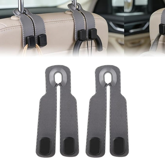 Car Seat Headrest Hooks for Purses and Bags, 4-Pack Heavy Duty Car Seat Hooks with Anti-Slip Pad, Universal Car Backseat Organizer Hanger Accessories for Grocery Bags (Grey)