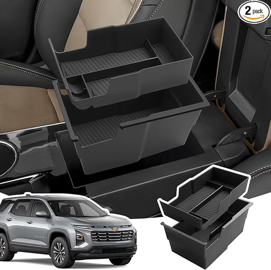2PCS Center Console Organizer for 2026 2025 Chevy Equinox with Non-Slip Rubber Mat, Not fit for Equinox EV,2026 2025 Chevy Equinox Accessories, Black