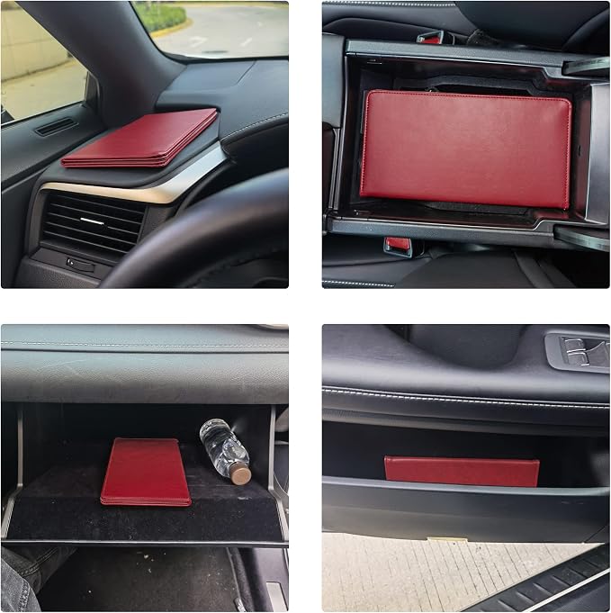 UYYE Auto Car Registration and Insurance Documents Holder - PU Leather Vehicle Glove Box Documents Organizer Wallet, Car Interior Accessories Case Holder for Essential Automobile Documents（Red）