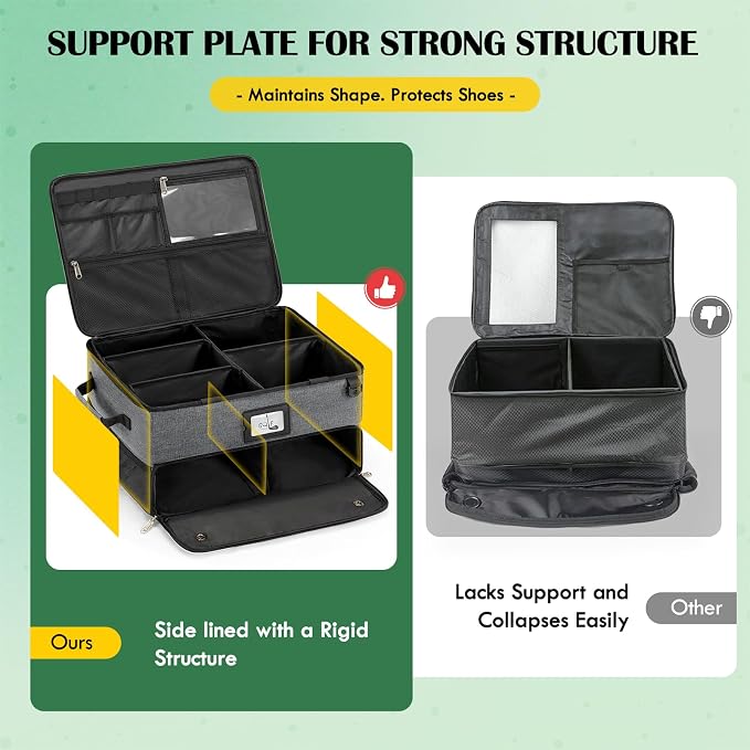 RAINSMORE Golf Trunk Organizer Golf Bag Organizers Golf Shoe Bag with Separate Ventilated Compartment for 2 Pair Shoes Golf Accessories for Balls, Gloves, Clothes
