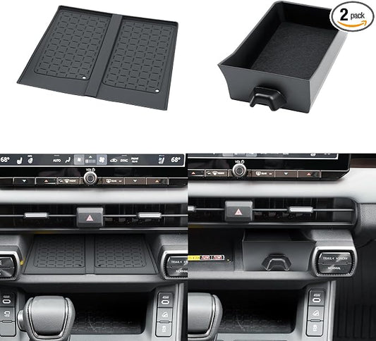 SKTU 2-Pack for 2026 Toyota RAV4 Console Tray 2026+ RAV4 (LE/SE/XLE Premium/Woodland/XSE/Limited) Drawer Storage Box & Wireless Charging Mat 2026 RAV4 Accessories Rubber Console Non-Slip Pad