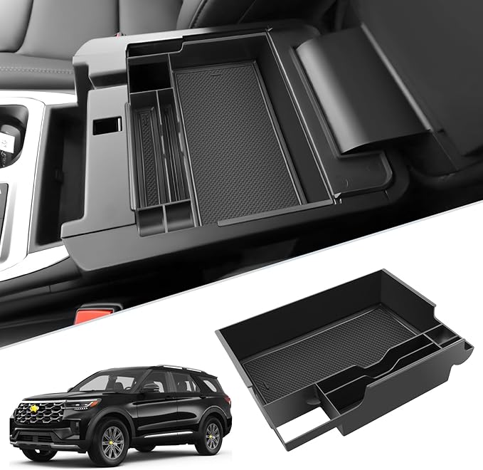 SKTU for 2023 2024 2025 2026 Ford Explorer Accessories Center Console Organizer for 2020-2026 Ford Explorer Console Tray 2023 2024 2025 2026 Explorer Middle Console Organizer with Coin Holder (Black)