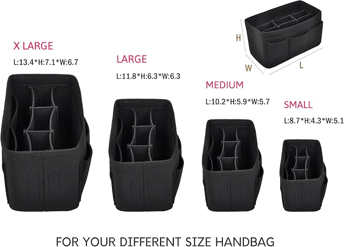 Vercord Felt Purse Organizer Handbag Insert Liner Shaper Bag in Bags for Speedy Neverfull Tote Black Large