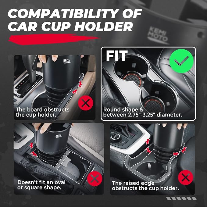 KEMIMOTO Universal Cup Holder Expander Compatible with Hydro Flask, Yeti, 18-40oz 3.0in-3.8in Diameter Bottles - fit 3.2in Diameter Cup Holder for Car, RV, Truck, UTV, Golf Cart