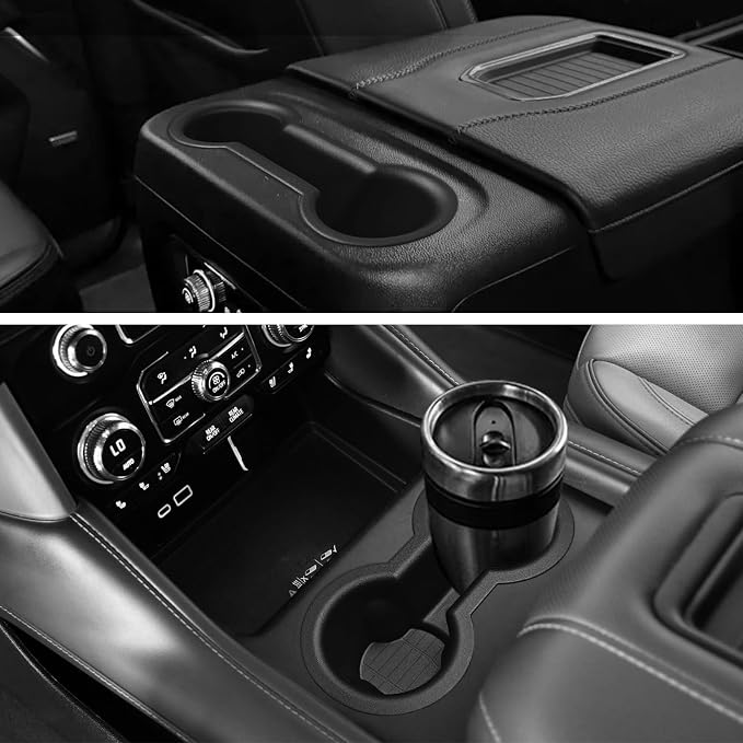 Muslogy Dashboard Storage Box & Cup Holder Inserts Compatible with 2021-2024 GMC Yukon Chevy Tahoe Suburban Accessories Front & Rear Drink Holder 2PCS & Center Console Organizer Behind Screen