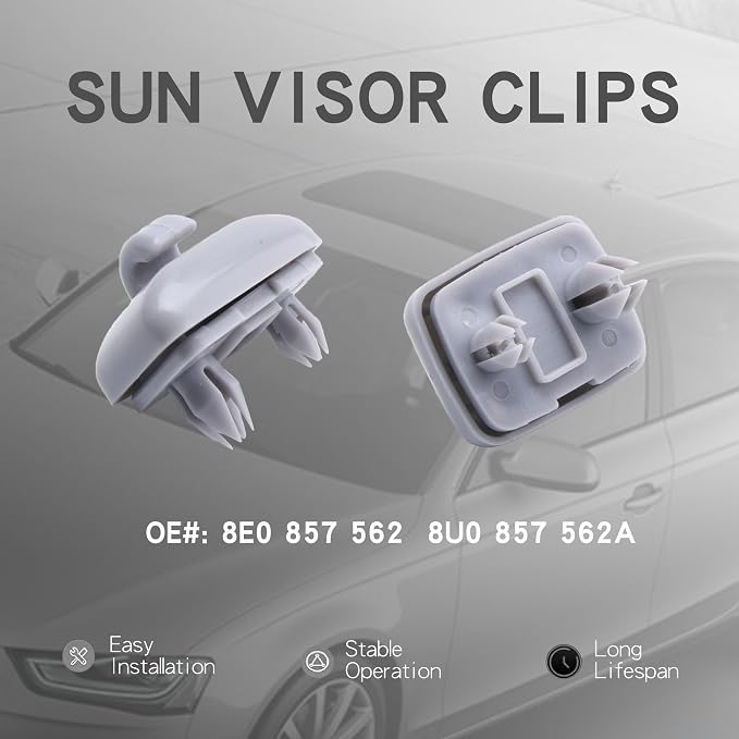 2PCS Inner Sun Visor Clips, Upgraded Car Visor Holder Hook Compatible with Audi A1 A3 A4 A5 Q3 Q5 S3 S4 S5 TT, OEM: 8U0857562A 8E0857562 (Gray)