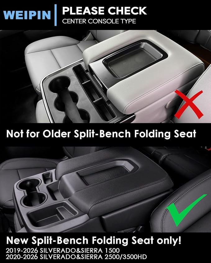 for Center Console Organizer Tray Coin Box Non-Dropping Design Compatible with 2019-2026 Silverado&Sierra 1500& 2020-2026 Silverado&Sierra 2500HD 3500HD (Split-Bench Folding Seat) ABS Materials