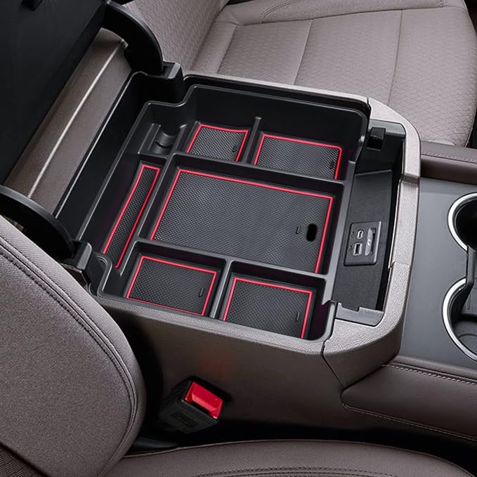 EDBETOS Center Console Organizer Tray for 2021-2026 Chevy Tahoe/Suburban and 21-2024 GMC Yukon Accessories, Fit Standard Console with Charging Socket Only, NOT for Power Sliding Console, Red