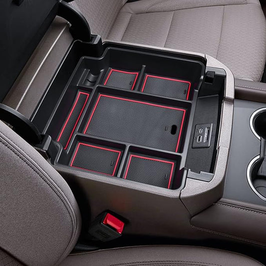 EDBETOS Center Console Organizer Tray for 2021-2026 Chevy Tahoe/Suburban and 21-2024 GMC Yukon Accessories, Fit Standard Console with Charging Socket Only, NOT for Power Sliding Console, Red