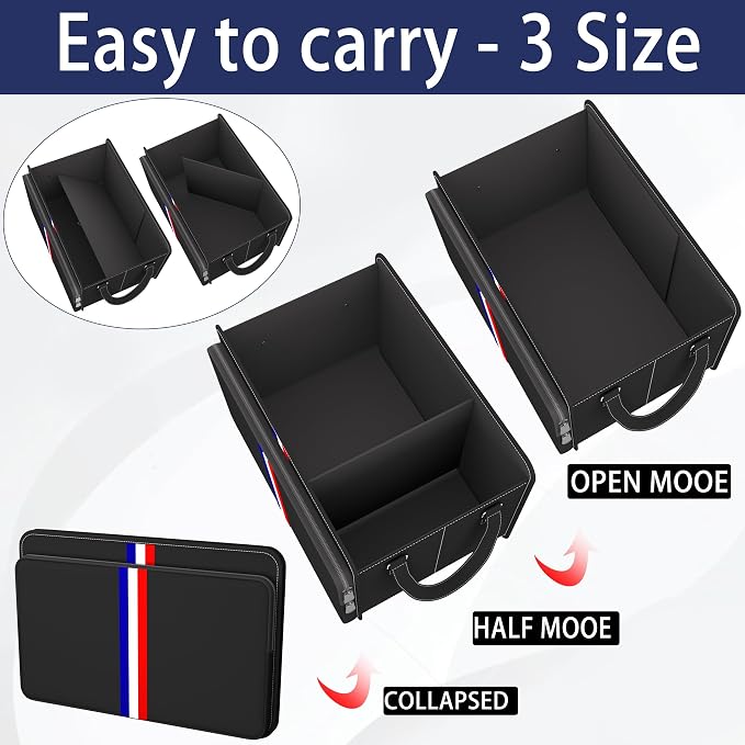 Homeve Trunk Organizer for Car, Waterproof Collapsible 3 Compartments Car Organizer, Foldable Storage for Car Accessories, Tools, Sundries for Women Men, Tote Bag (Black Black, Standard)