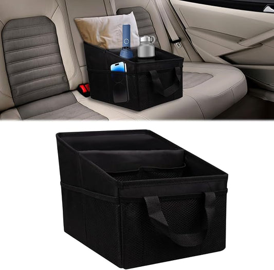 Car Seat Organizer Backseat, Car Organizer, Collapsible Small Car Seat Storage Organizer with Divide, Handles and Mesh Pockets for Front/Rear Consoles Back Seats Traveling and Storing Items