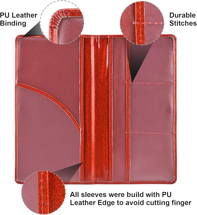 Cacturism Car Registration and Insurance Holder, Vehicle Glove Box Car Organizer Men Women Wallet Accessories Case with Magnetic Shut for Cards, Essential Document, Driver License, Bling Red
