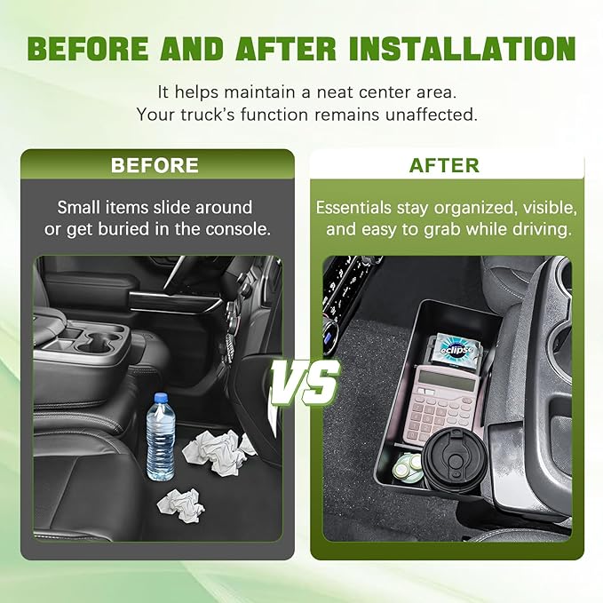 HGWEI Center Console Hanging Organizer Box Compatible with 2019-2026 Chevy Silverado/GMC Sierra 1500 and 2020-2026 2500HD 3500HD Accessories Front Hanging Tray (Fit Split-Bench Folding Seat Only)