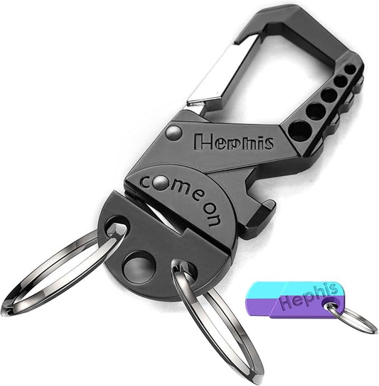 Hephis Skull Heavy Duty Key Chain,Car Emergency Escape Tool, Seat belt Cutter,Bottle Opener,Carabiner Car Key Chains