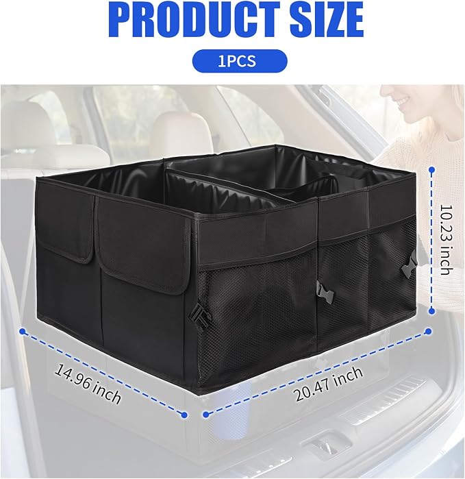 Collapsible Car Trunk Organizer, High-Capacity Trunk Organizer for SUV with Multiple Compartments, Universal Car Storage Organizers as Cars Storage Box for SUVs, Trucks