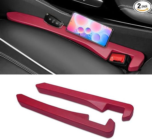 2PCS Car Seat Gap Filler, Car Blocker, PU Leather Fill The Gap Between Seat and Center Console, Universal Car Interior Accessories Flexible Seat Gap Organizer for Most Cars (Red)