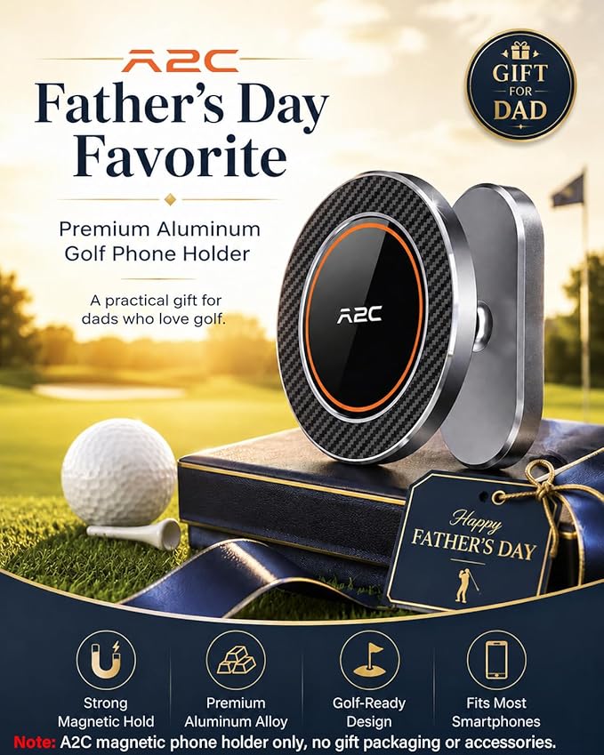 A2C Alloy Magnetic Golf Cart Phone Holder for MagSafe iPhone, Unique Fathers Day Golf Gifts for Men Dad Him Husband Ladies Her Golfers, Golf Accessories Essentials Gadgets Fits EZGO, Club Car, Yamaha