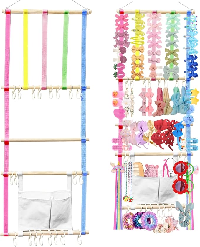 Bow Holder Organizer for Girls Hair Bows, Baby Headband Organizer Hair Accessories Storage Wall Hanging Decor for Toddler Girls Room