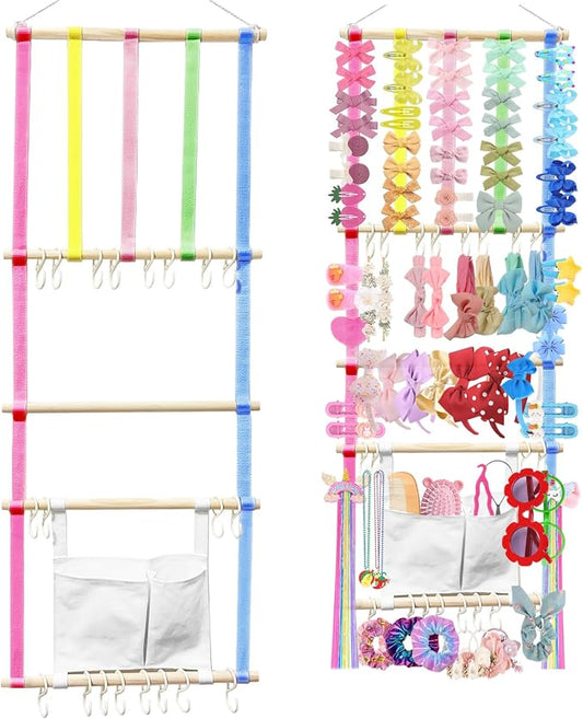 Bow Holder Organizer for Girls Hair Bows, Baby Headband Organizer Hair Accessories Storage Wall Hanging Decor for Toddler Girls Room