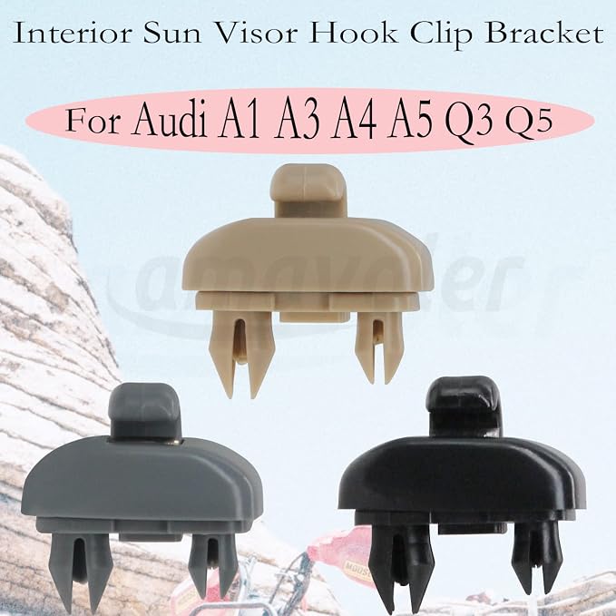 2 pcs Beige Interior Sun Visor Hook Clip Base Makeup Mirror Fixing Bracket Fit for Audi 2013-2016 A1 A3 A4 A5 Q3 Q5.OEM:8E0 857 562, 8U0 857 562A.