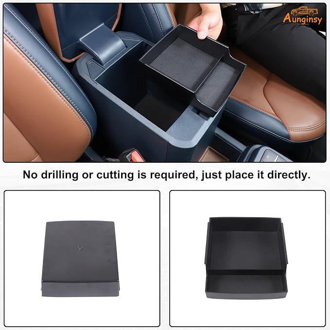 Aunginsy Car Armrest Box Storage Box Compatible with Ford Maverick 2022-2025 2026, Truck Center Console Organizer Tray Armrest Storage Accessory Container Storage Box With Mat ABS Interior Accessories