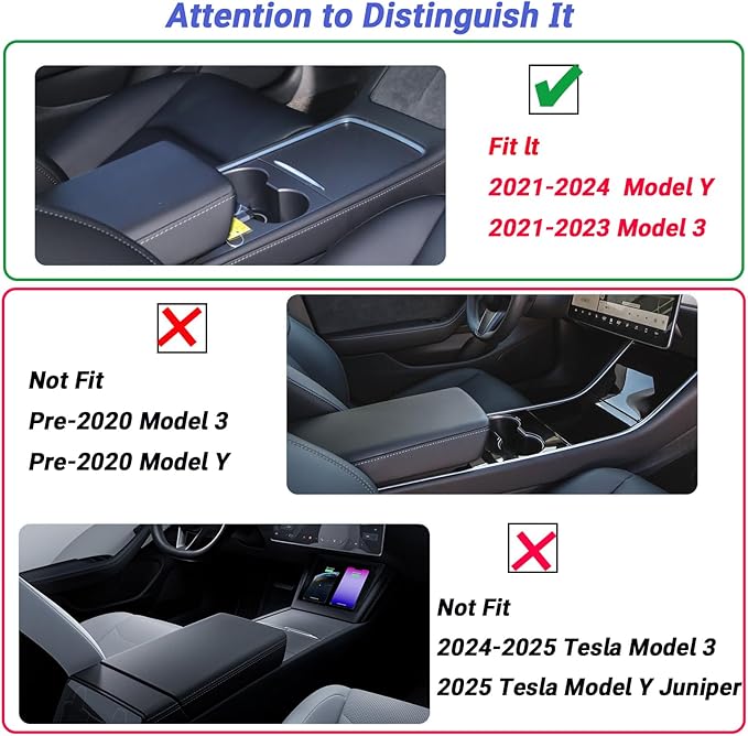 4 PCS Center Console Organizer and Cup Holder Insert Compatible With 2021-2023 Tesla Model 3，2021-2024 Model Y, Flocked/Silica Rubber Armrest Hidden Cubby Drawer Storage Box Accessories